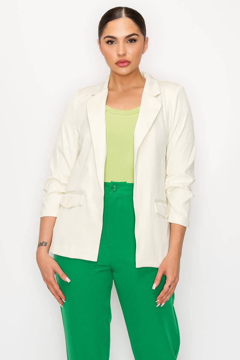 Ruched Sleeves Solid Blazer - Island Beauty and Bath